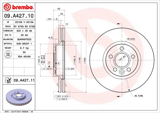 Тормозной диск BREMBO 09A42711