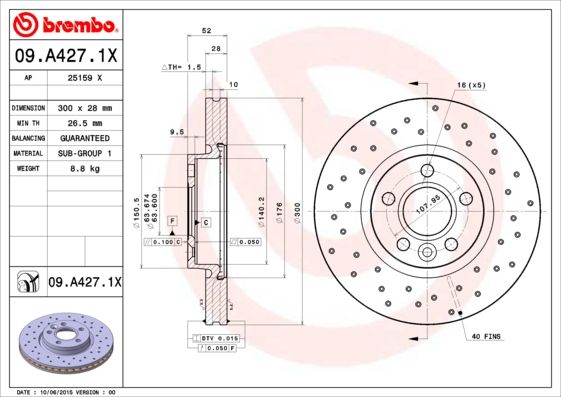 Тормозной диск BREMBO 09A4271X