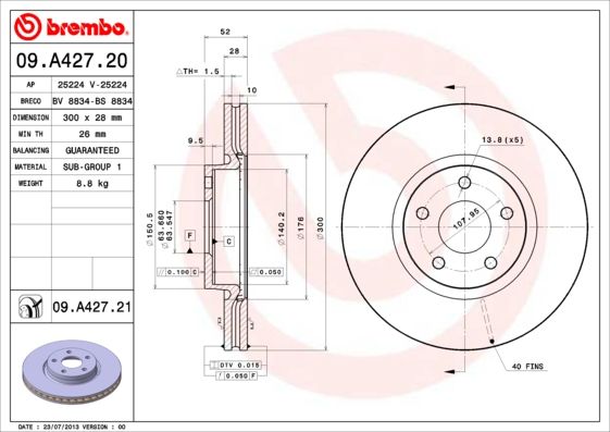 Тормозной диск BREMBO 09A42721