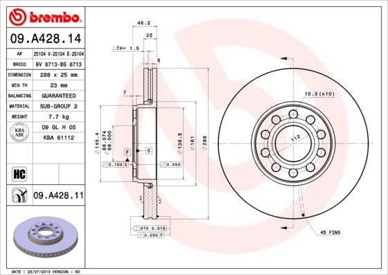 Тормозной диск BREMBO 09A42811