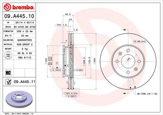 Тормозной диск BREMBO 09A44510