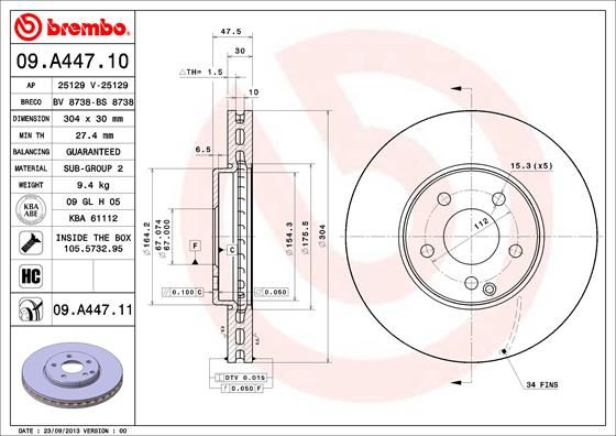 Тормозной диск BREMBO 09A44711