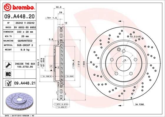Тормозной диск BREMBO 09A44821