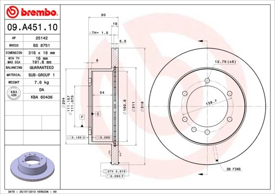 Тормозной диск BREMBO 09A45110