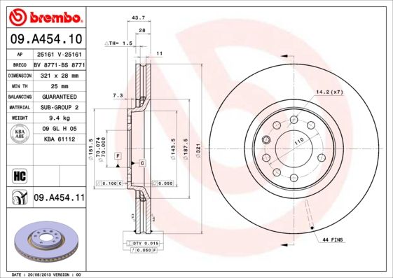 Тормозной диск BREMBO 09A45411