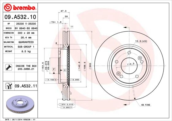Тормозной диск BREMBO 09A53211
