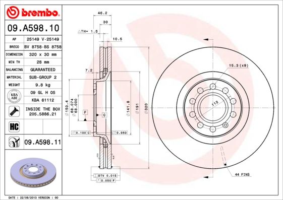 Тормозной диск BREMBO 09A59811