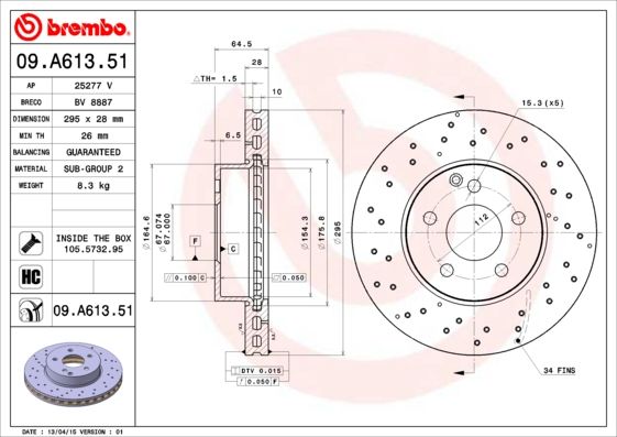 Тормозной диск BREMBO 09A61351