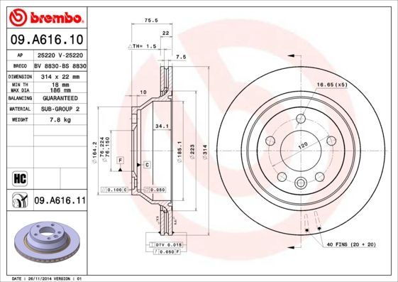 Тормозной диск BREMBO 09A61611