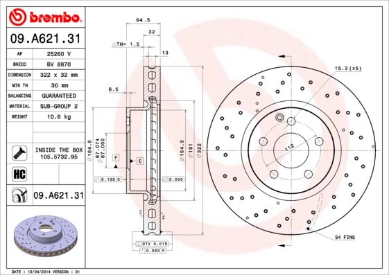 Тормозной диск BREMBO 09A62131