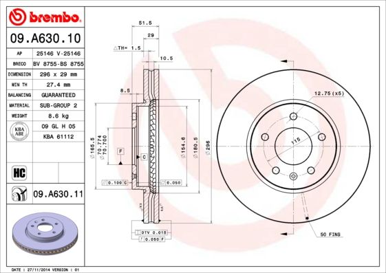 Тормозной диск BREMBO 09A63011