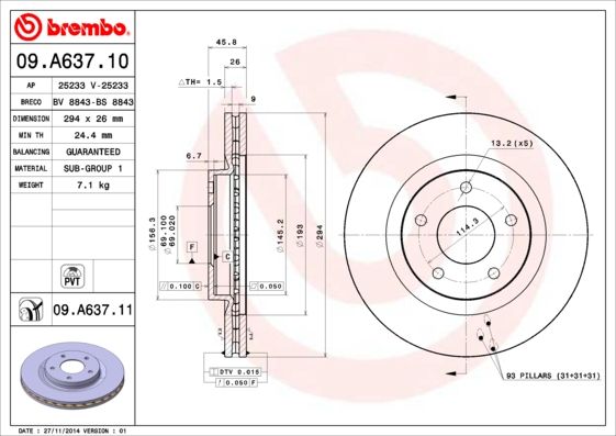 Тормозной диск BREMBO 09A63710