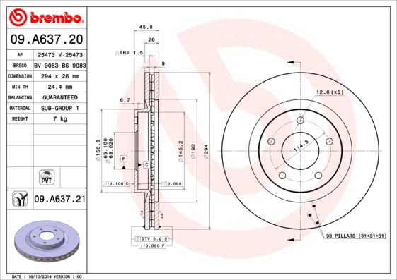 Тормозной диск BREMBO 09A63721