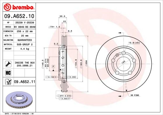 Тормозной диск BREMBO 09A65211