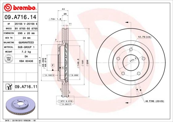 Тормозной диск BREMBO 09A71614