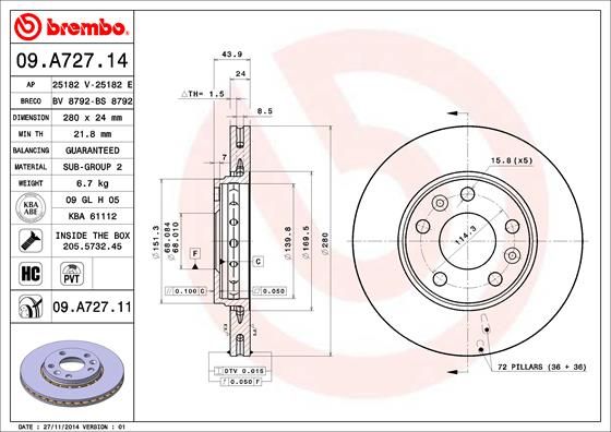 Тормозной диск BREMBO 09A72711