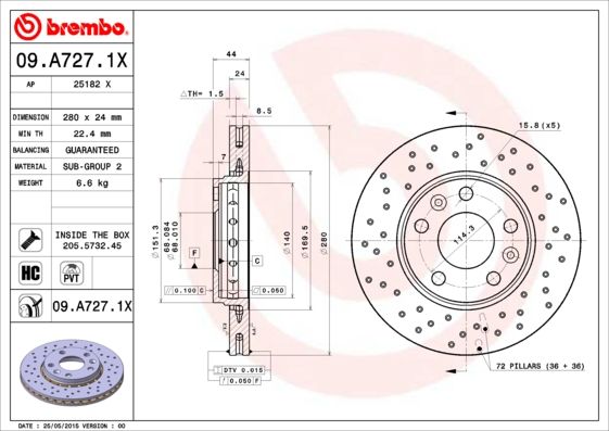 Тормозной диск BREMBO 09A7271X