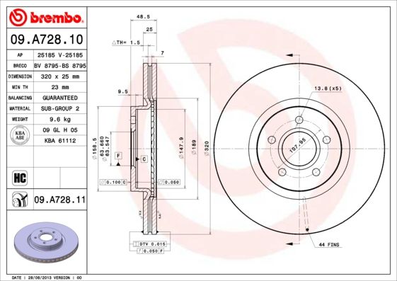 Тормозной диск BREMBO 09A72811