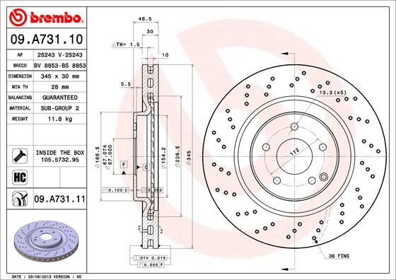 Тормозной диск BREMBO 09A73111