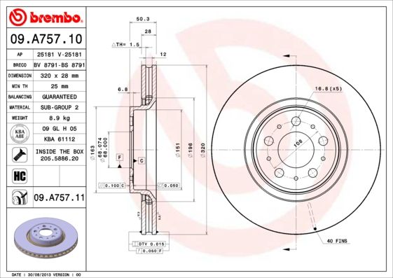 Тормозной диск BREMBO 09A75711