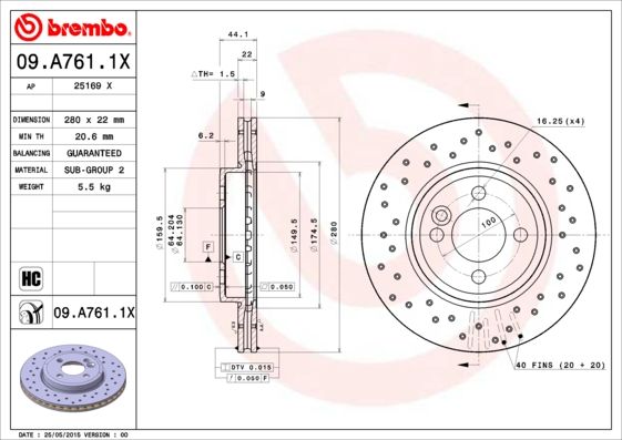 Тормозной диск BREMBO 09A7611X