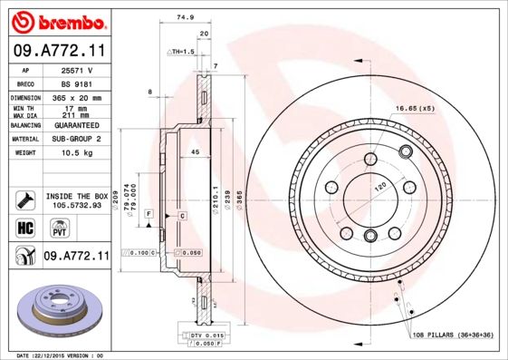 Тормозной диск BREMBO 09A77211