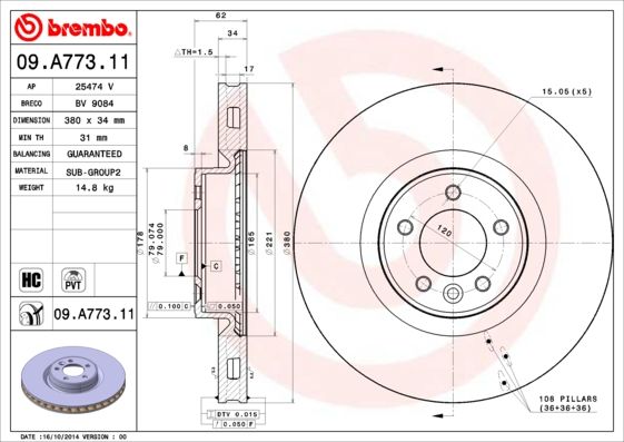 Тормозной диск BREMBO 09A77311