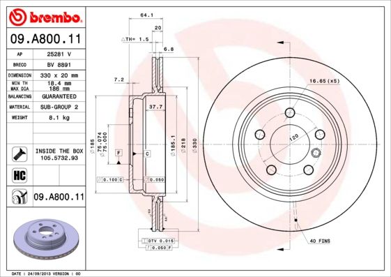 Тормозной диск BREMBO 09A80011