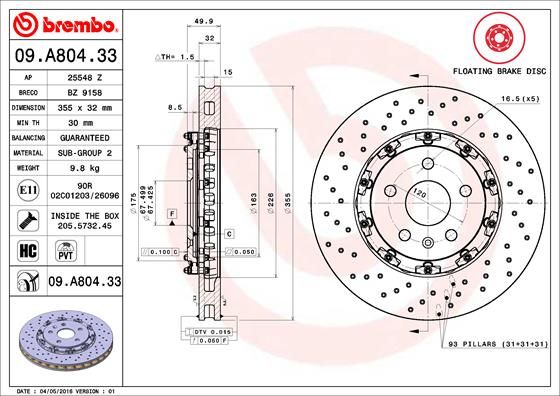 Тормозной диск BREMBO 09A80433
