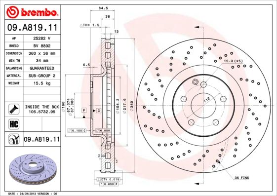Тормозной диск BREMBO 09A81911