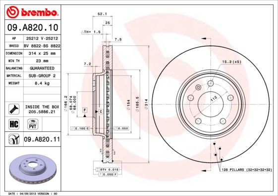 Тормозной диск BREMBO 09A82011