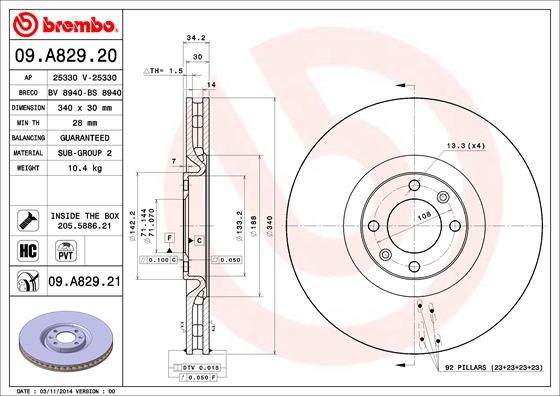 Тормозной диск BREMBO 09A82921