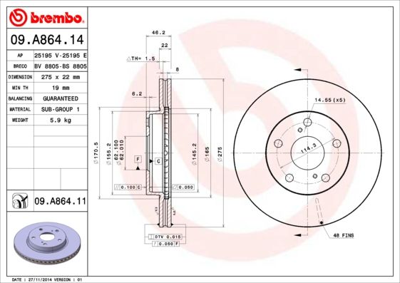 Тормозной диск BREMBO 09A86411
