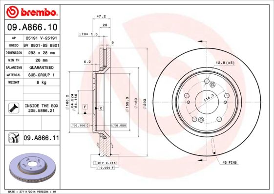 Тормозной диск BREMBO 09A86610