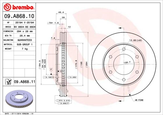 Тормозной диск BREMBO 09A86810