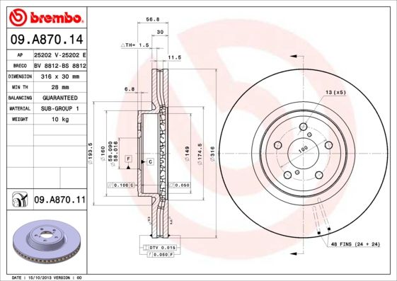 Тормозной диск BREMBO 09A87014