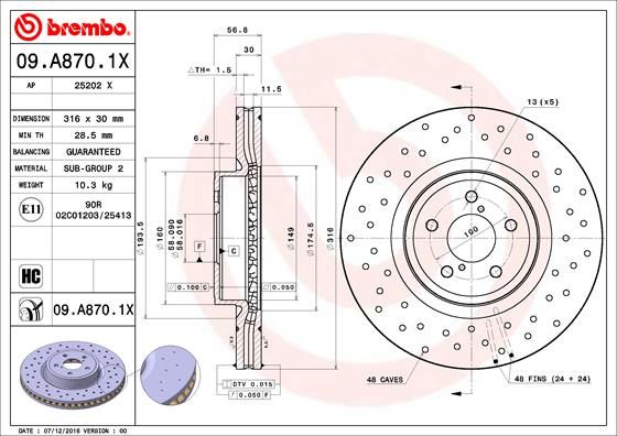 Тормозной диск BREMBO 09A8701X