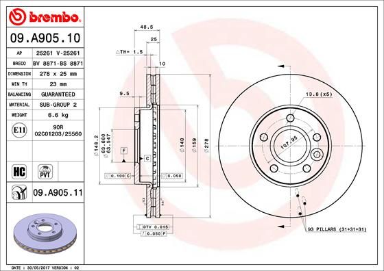 Тормозной диск BREMBO 09A90510