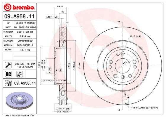 Тормозной диск BREMBO 09A95811