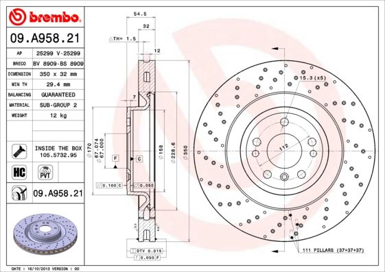 Тормозной диск BREMBO 09A95821