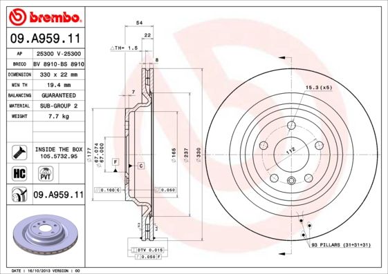 Тормозной диск BREMBO 09A95911