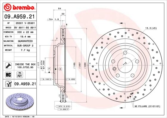 Тормозной диск BREMBO 09A95921