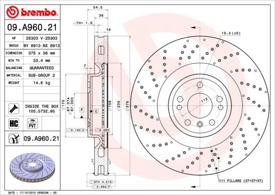 Тормозной диск BREMBO 09A96021