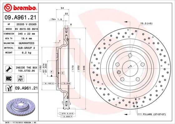 Тормозной диск BREMBO 09A96121