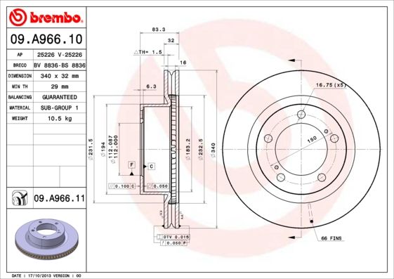 Тормозной диск BREMBO 09A96611