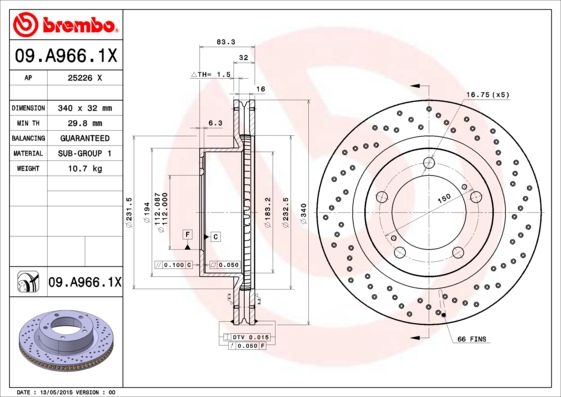 Тормозной диск BREMBO 09A9661X