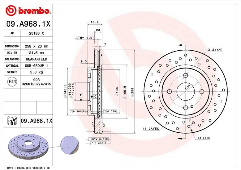 Тормозной диск BREMBO 09A9681X