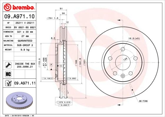 Тормозной диск BREMBO 09A97111