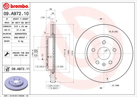 Тормозной диск BREMBO 09A97211