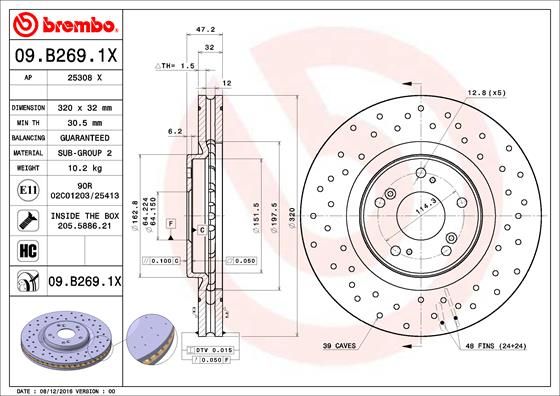 Тормозной диск BREMBO 09B2691X